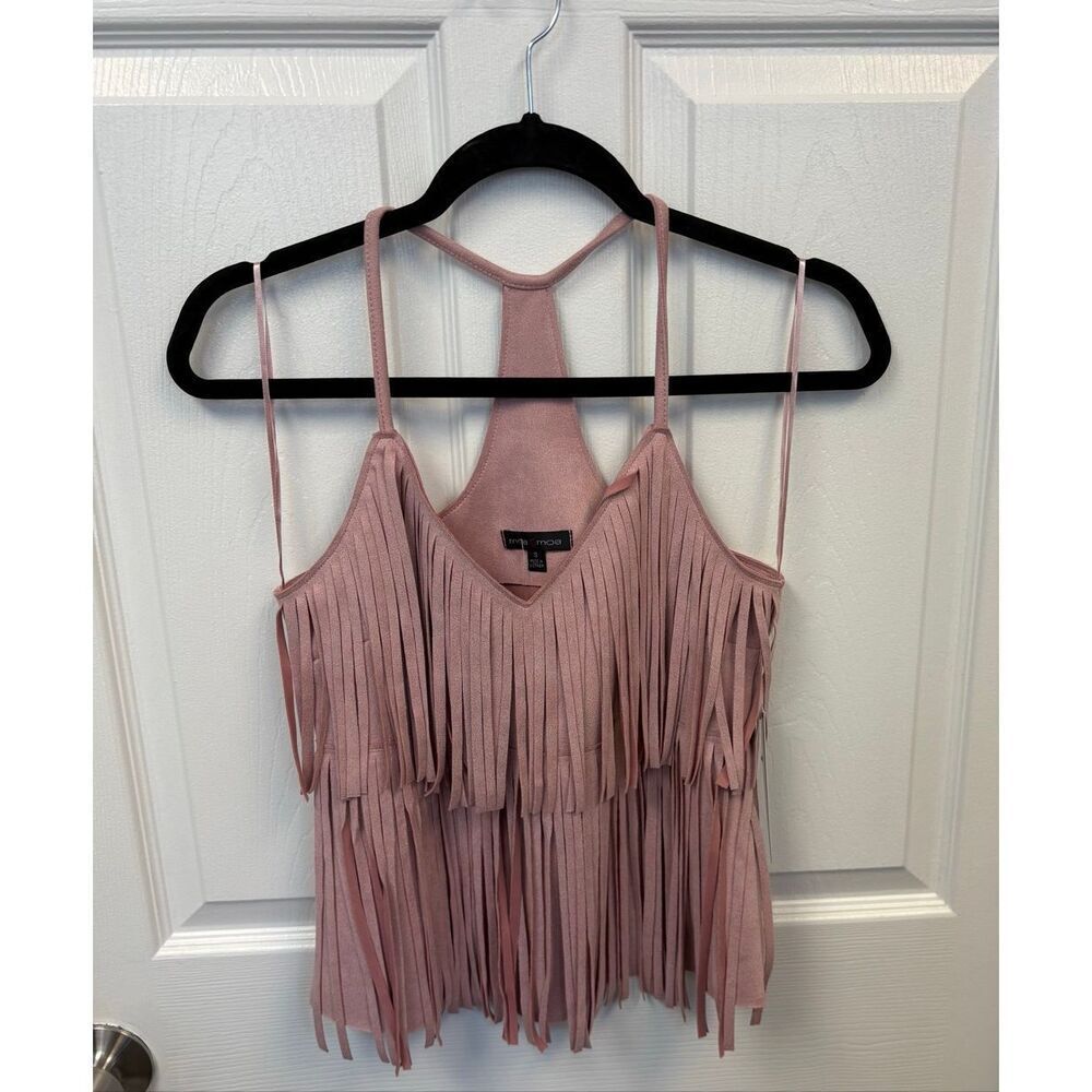 Mauve Faux Suede Fringe Tank